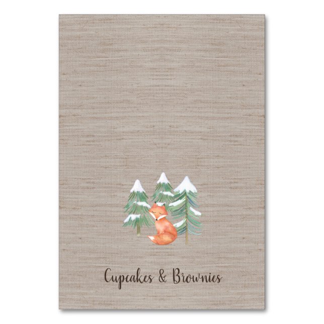 Winter Woodland Fox Buffet Food Labels Bordsnummer (Framsidan)