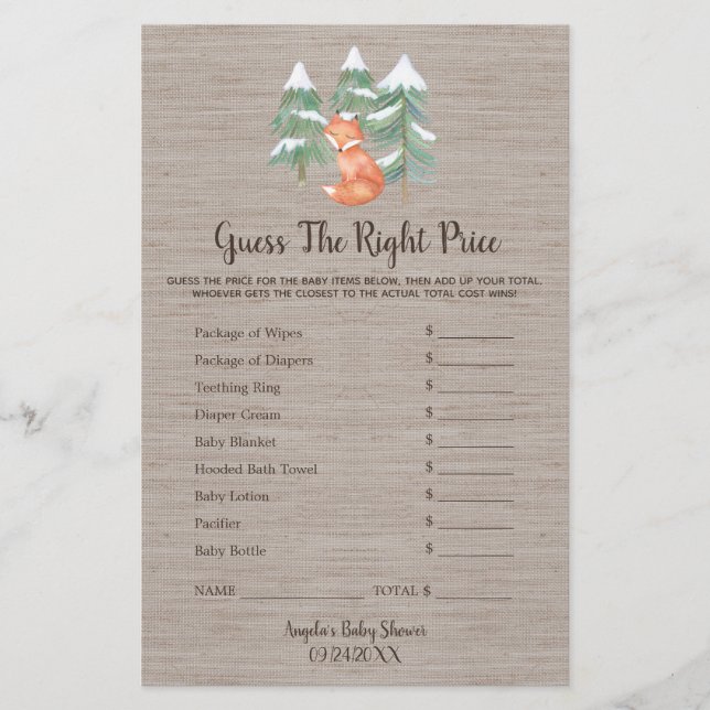 Winter Woodland Fox gissar Högernas Prisa spel Flygblad (Framsidan)