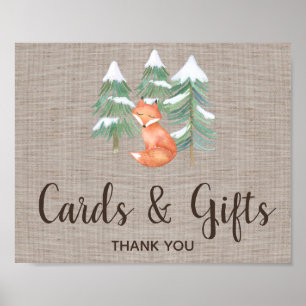 Winter Woodland Fox-kort och presentkort Poster
