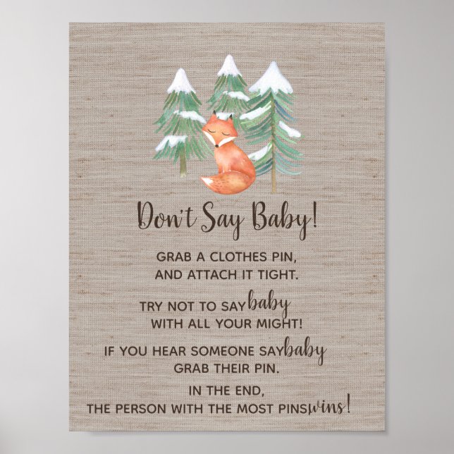 Winter Woodland Fox Säg inte Baby-tecken Poster (Framsidan)