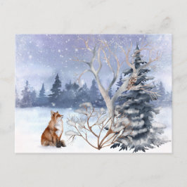 Winter Woodland Fox & Uggla Helg Vykort