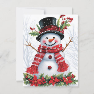 Winter Woodland Friends Festive Snögubbe Vykort