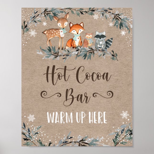 Winter Woodland Greenery Hett Cocoa Pub Sign Poster (Framsidan)