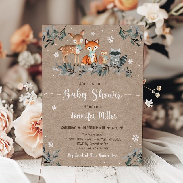 Winter Woodland Greenery Rustic Baby Shower Inbjudningar (Skapare uppladdad)