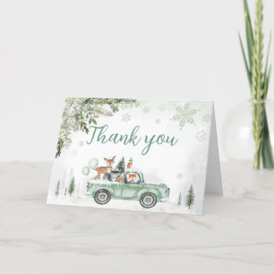 Winter Woodland Grönt Lastbil Baby Shower Tack Kort
