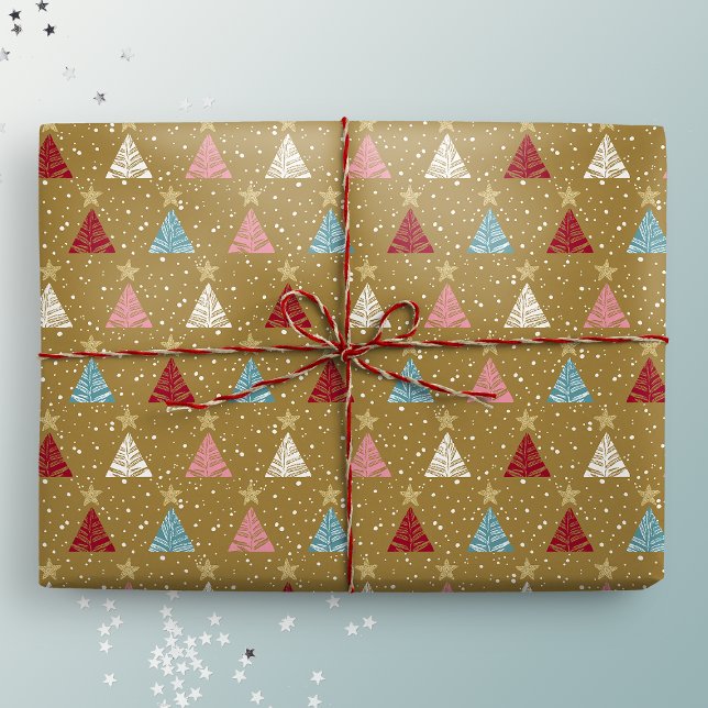 Winter Woodland Guld Julgranar Presentpapper (Skapare uppladdad)