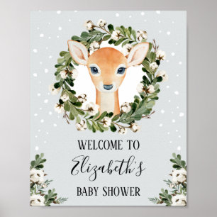 Winter Woodland Hjort Forest Fawn Baby Shower Part Poster