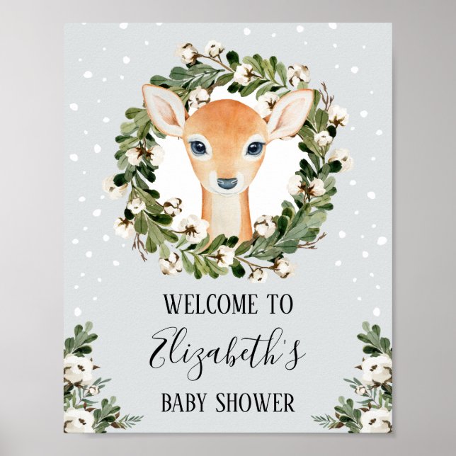 Winter Woodland Hjort Forest Fawn Baby Shower Part Poster (Framsidan)