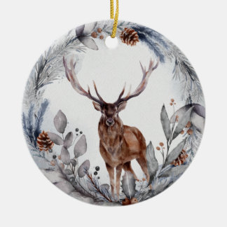 Winter Woodland Hjort Julgransprydnad Keramik