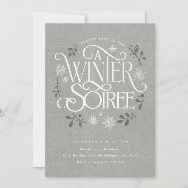Winter Woodland Holiday Soiree Invitation Inbjudningar (Framsida)
