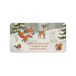 Winter Woodland Merry Christmas Forest Animals Adressetikett