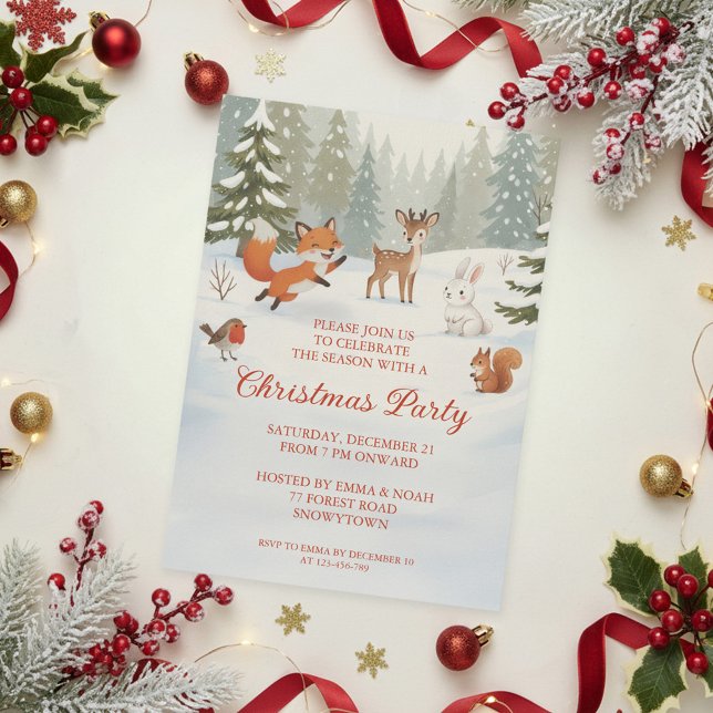 Winter Woodland Merry Christmas Forest Animals Inbjudningar (Skapare uppladdad)