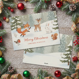Winter Woodland Merry Christmas Forest Animals Julkort