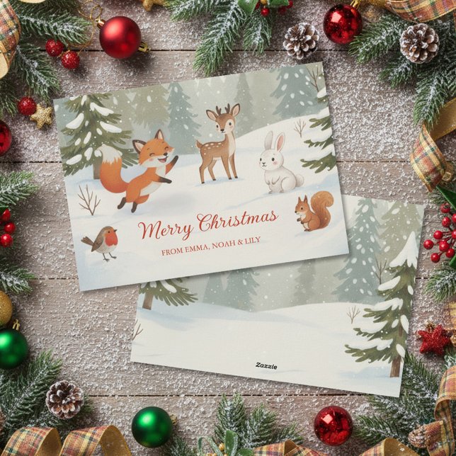 Winter Woodland Merry Christmas Forest Animals Julkort (Skapare uppladdad)