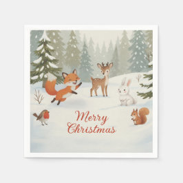 Winter Woodland Merry Christmas Forest Animals Pappersservett