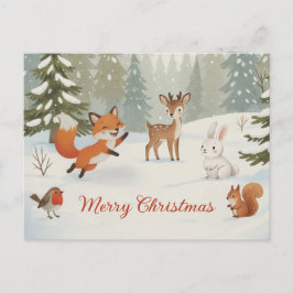 Winter Woodland Merry Christmas Forest Animals Vykort
