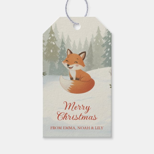 Winter Woodland Merry Christmas Forest Fox Presentetikett (Framsidan)