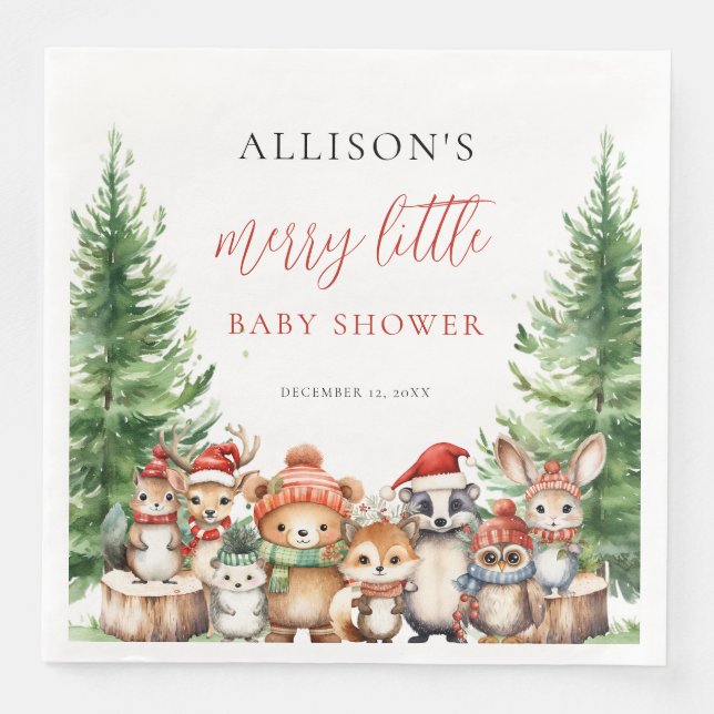 Winter Woodland Merry Little Christmas Baby Shower Pappersservett (Framsida)