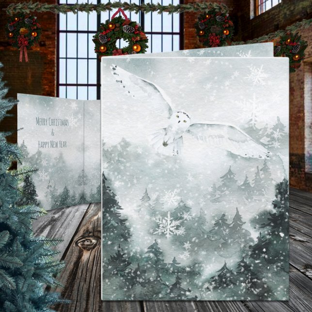 Winter Woodland Mountain Forest Underbar White Ugg Helgkort (Winter Woodland Mountain Forest Great White Owl Christmas Holiday Wraparound Graphics Folded Card)