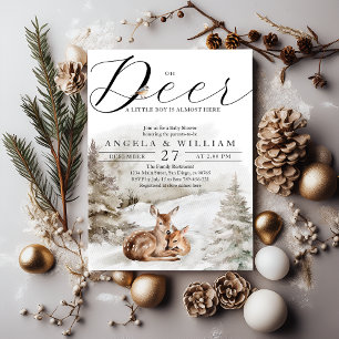 Winter Woodland Oh Hjort Theme Pojke Shower Inbjudningar