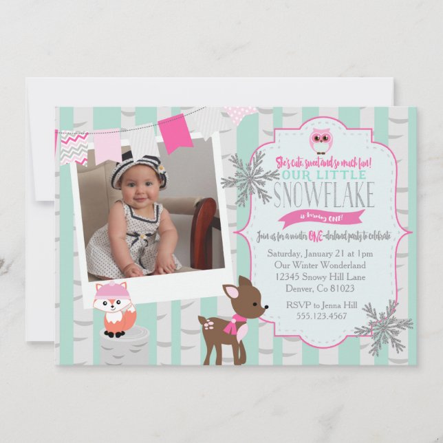 Winter Woodland Onderland Birthday-inbjudan Inbjudningar (Framsida)