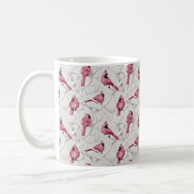 Winter Woodland Red Cardinal Birds Mönster Kaffemugg (Vänster)