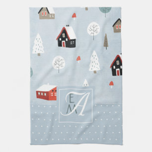 Winter Woodland Scandinavian Monogrammed Decor Kökshandduk