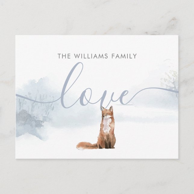 Winter Woodland Scene Fox Family Namn Helg Vykort (Framsida)
