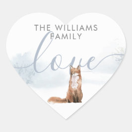 Winter Woodland Scene Fox Hjärtformat Klistermärke