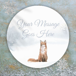 Winter Woodland Scene Fox Runt Klistermärke