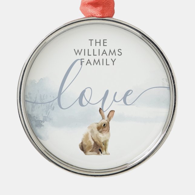 Winter Woodland Scene Hare Julgransprydnad Metall (Framsidan)