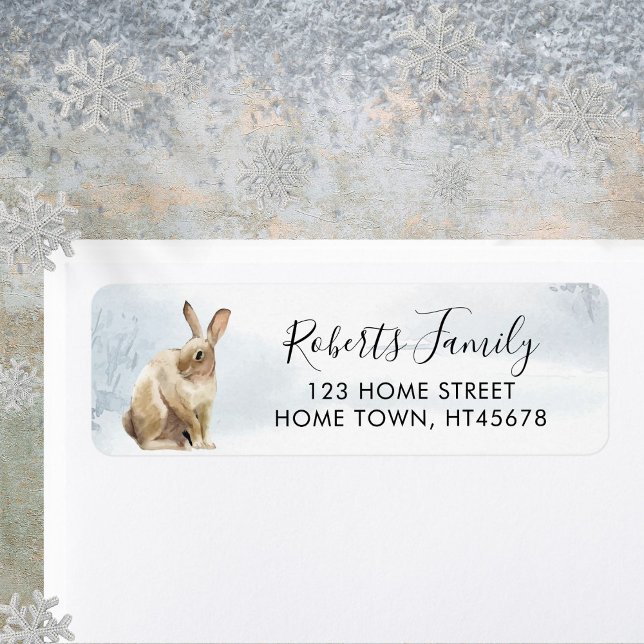 Winter Woodland Scene Hare Returadress Etikett (Winter Woodland Scene Rabbit Hare Label)