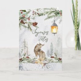 Winter Woodland Scene Varg Fransk jul Kort