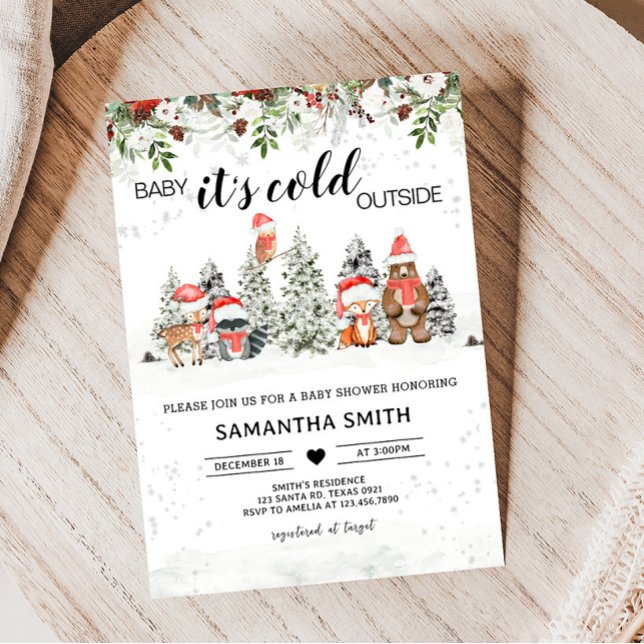 Winter Woodland sitt Kall utanför babyduschen Inbjudningar (Winter Woodland Baby Shower Invitation)
