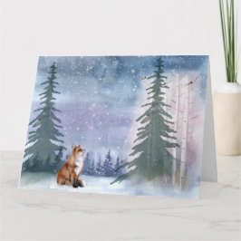 Winter Woodland Snowy Fox & Bird Kort