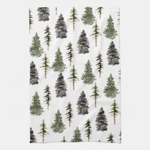 Winter Woodland Snowy Spruce Träd Kökshandduk