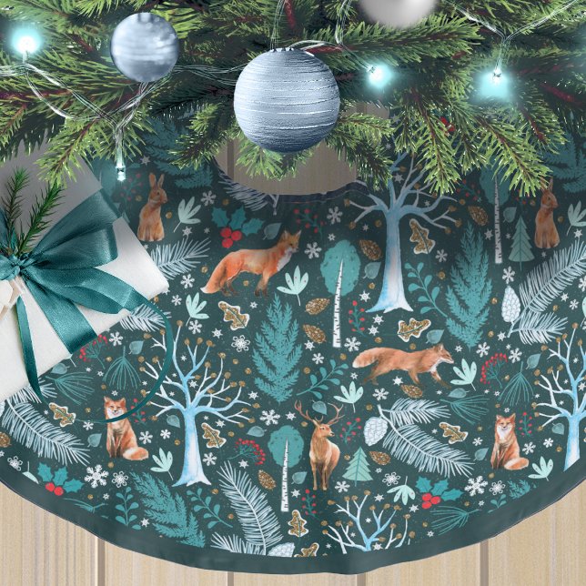 Winter Woodland Teal/Guld ID785 Julgransmatta Borstad Polyester (Skapare uppladdad)