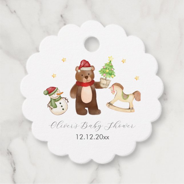 Winter Woodland Teddy Bear Snowman Baby Shower Gåvor Etiketter (Framsida)