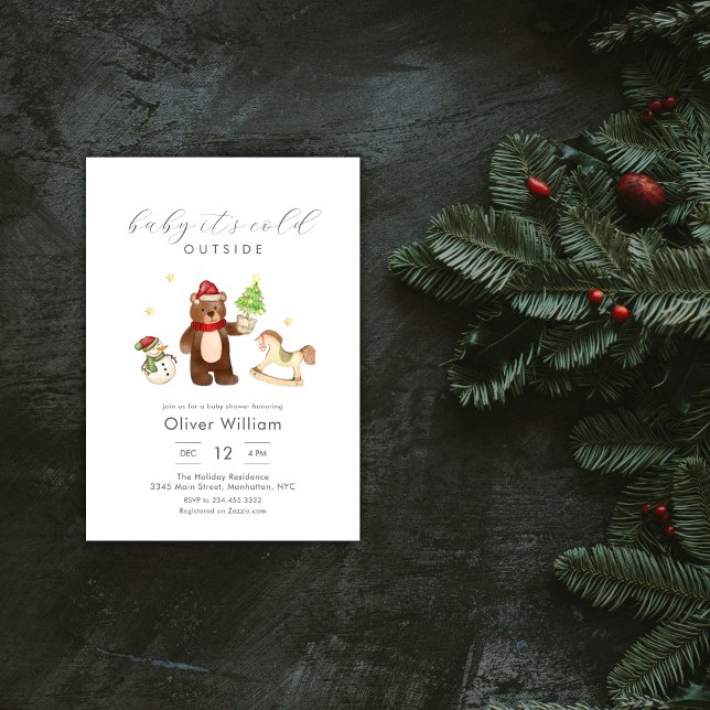 Winter Woodland Teddy Bear Snowman Baby Shower Inbjudningar (Winter Woodland Teddy Bear Snowman Baby Shower Invitation)