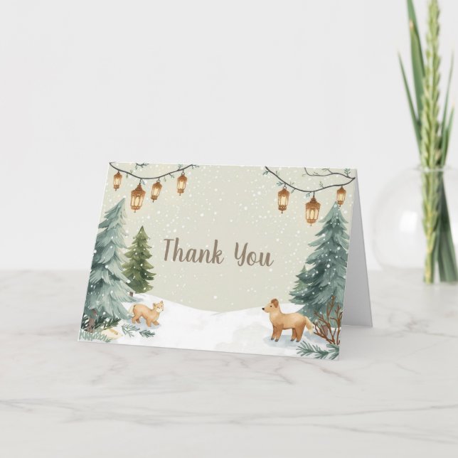 Winter Woodland Thank You Card – Snowy Trees Tack Kort (Framsida)