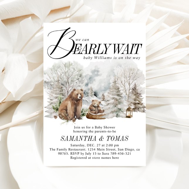 Winter Woodland Vi kan bearly Wait Baby Shower Inbjudningar (Skapare uppladdad)