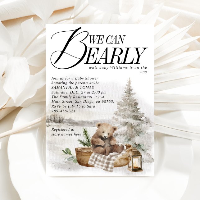 Winter Woodland Vi kan bearly Wait Baby Shower Inbjudningar (Skapare uppladdad)