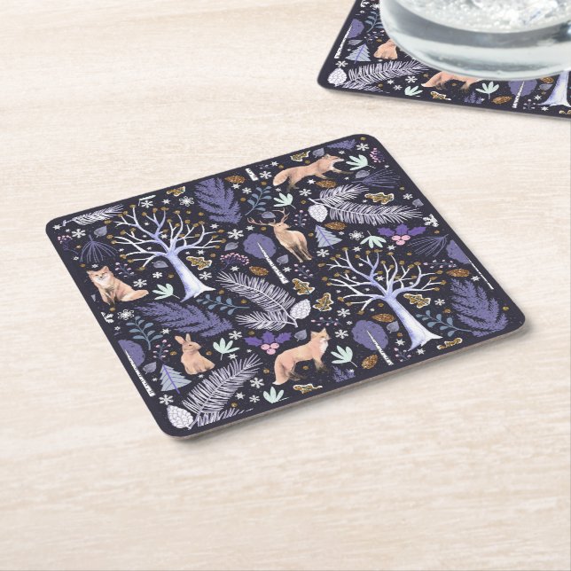 Winter Woodland Violet/Guld ID785 Underlägg Papper Kvadrat (Vinklad)