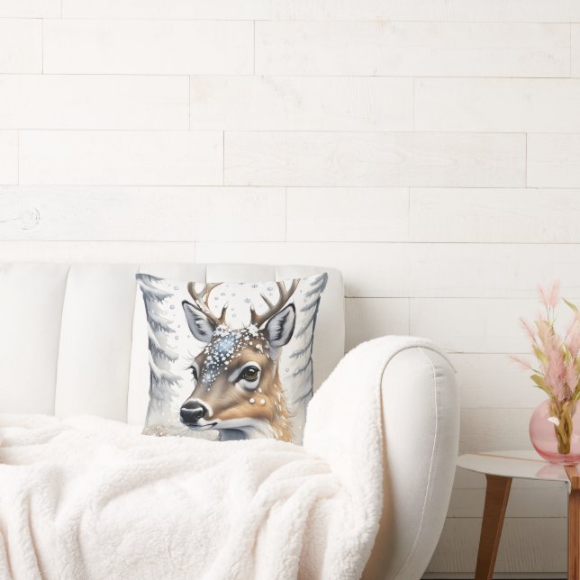 Winter Woodland Watercolor Hjort Kudde (Soffa)