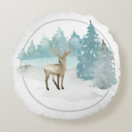 Winter Woodland Watercolor Hjort Rund Kudde