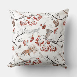 Winter Woodland Wildlife Fox Squirrel Berries Twig Kudde
