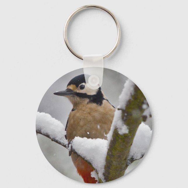 Winter Woodpecker-Nyckelring Nyckelring (Framsida)