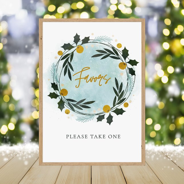  Winter Wreath Blue Gold Baby Shower Favor Sign Fototryck (Skapare uppladdad)