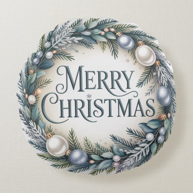 Winter Wreath Christmas Rund Kudde (Framsidan)