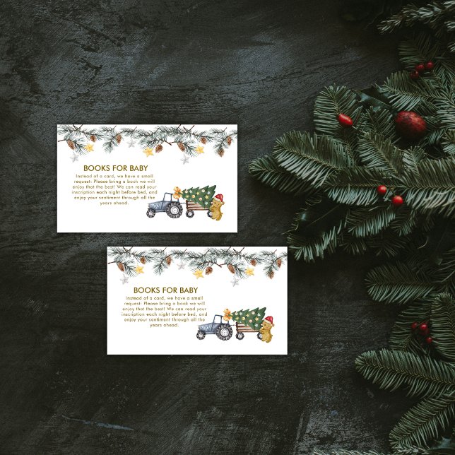 Winter X'mas Tree Tractor Bear Books Baby Shower Tilläggskort (Winter X'mas Tree Tractor Bear Books Baby Shower Enclosure Card)